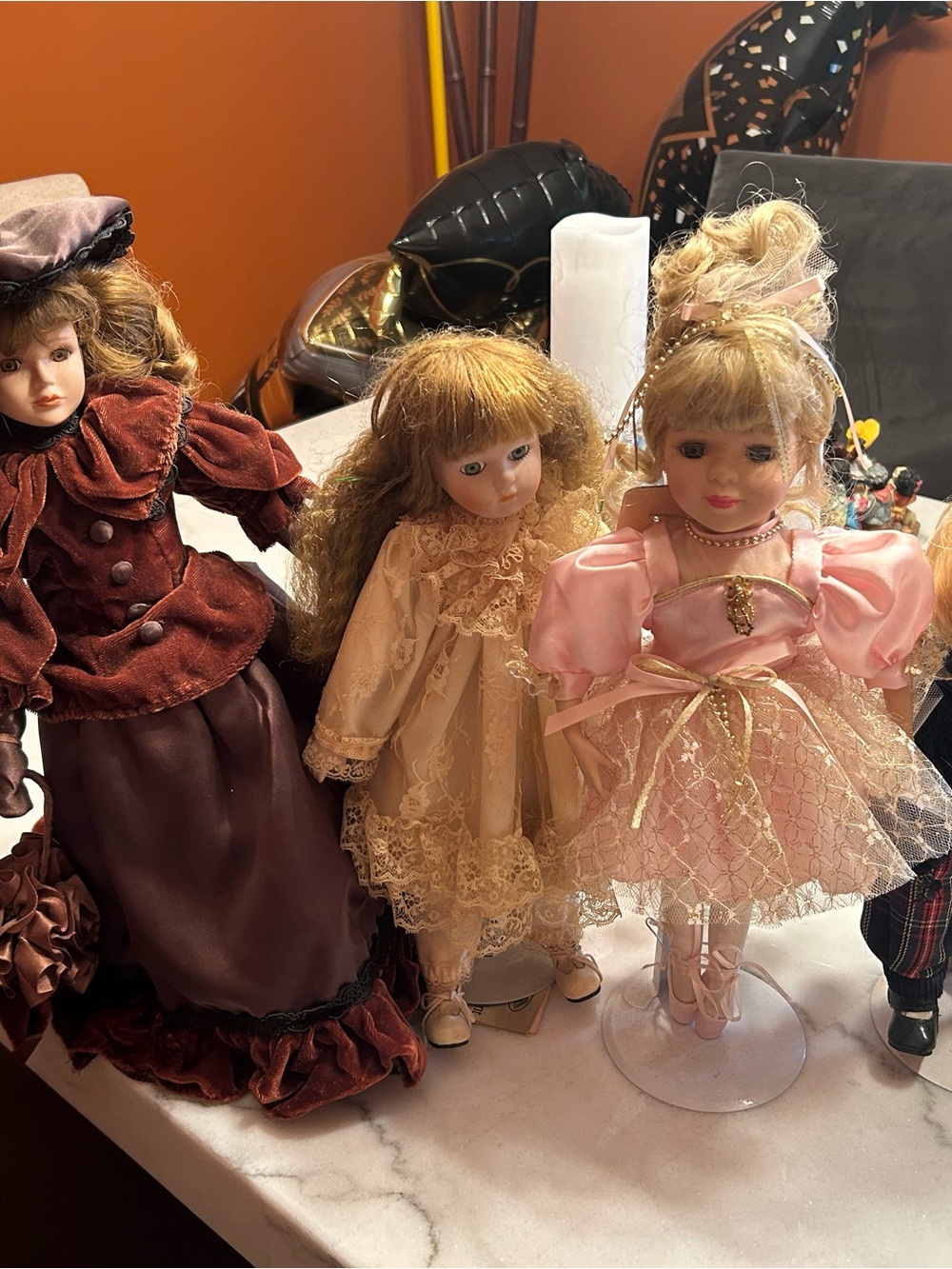 Porcelain Doll Set - Pink and Cream Decorative Kids Toy Dolls